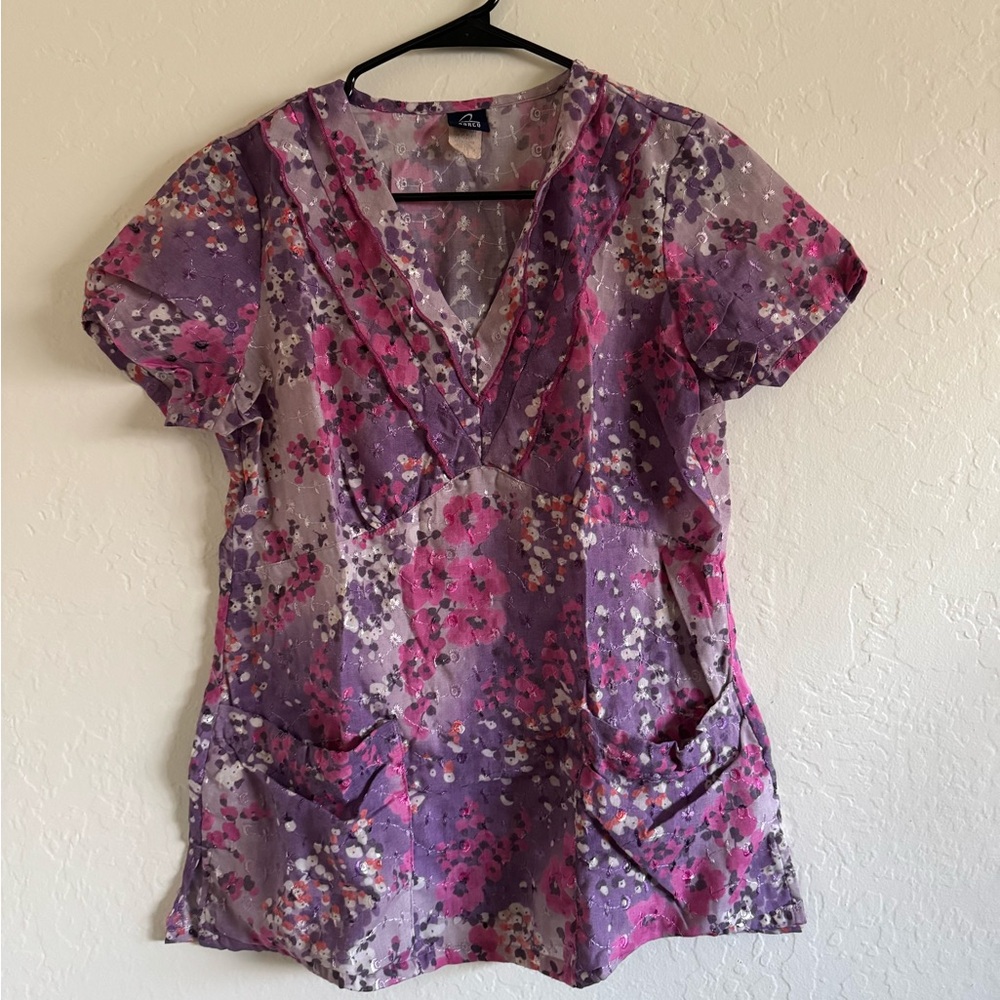 Barco Uniforms Purple Floral Blouse